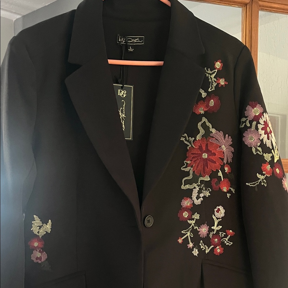 Desigual Black Blazer with Colorful Floral Embroidery